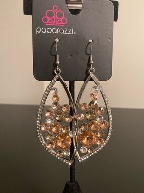 paparazzi Gold-Tone Teardrop Earrings with Champagne and Clear Crystals